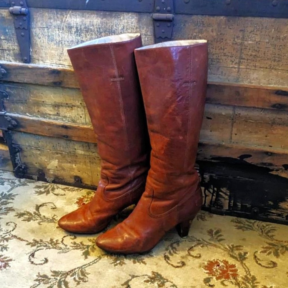 Frye Dannika Campus Knee High Brown Leather Boots, Women's 9.5M F2370/F10.